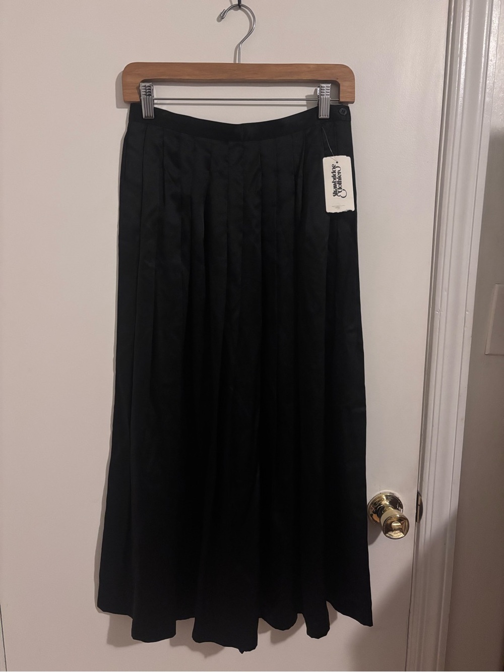 Vintage Silk Black Pleated Maxi Skirt Dead Stock